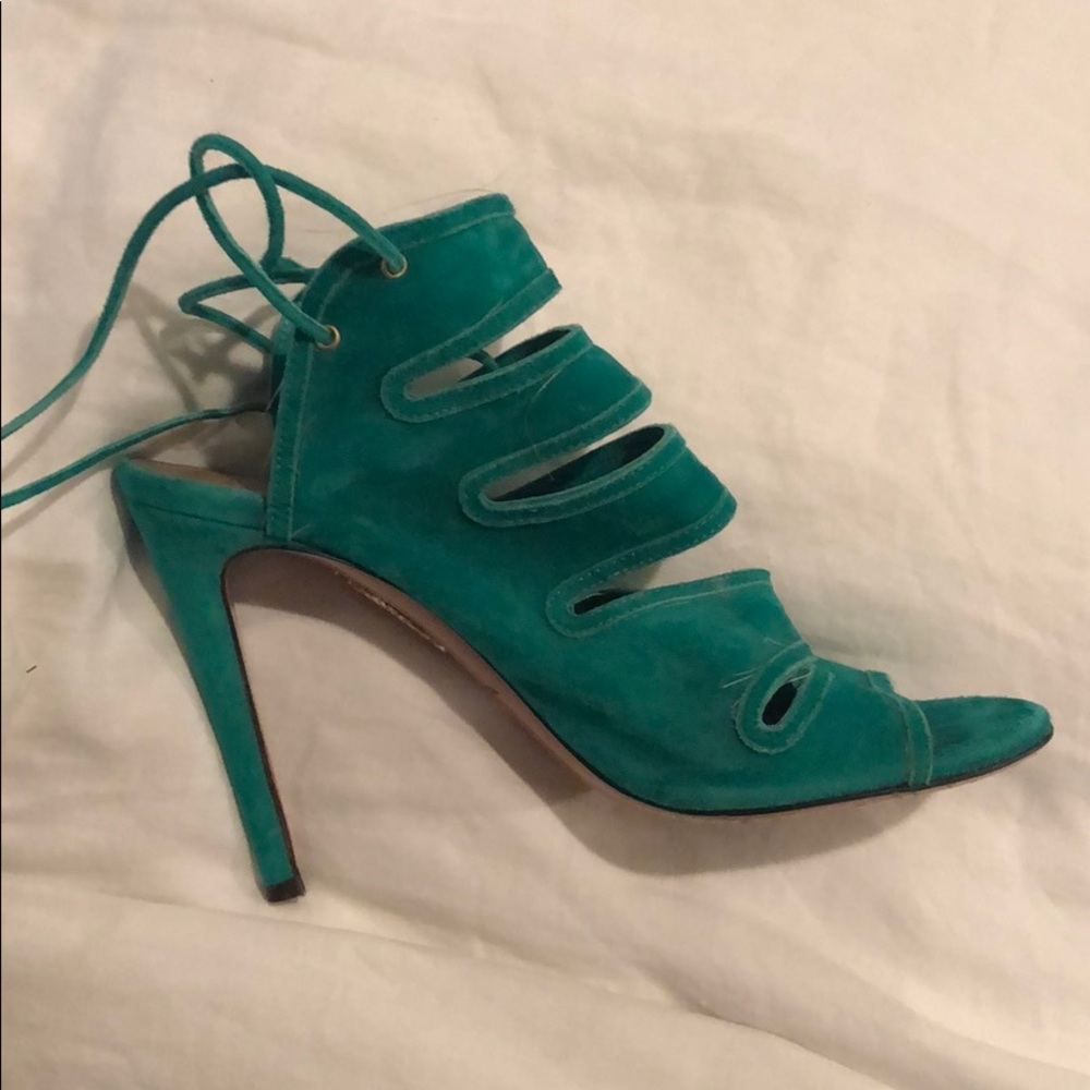Aquazzura Green Soft Leather Sandals Size 37.5